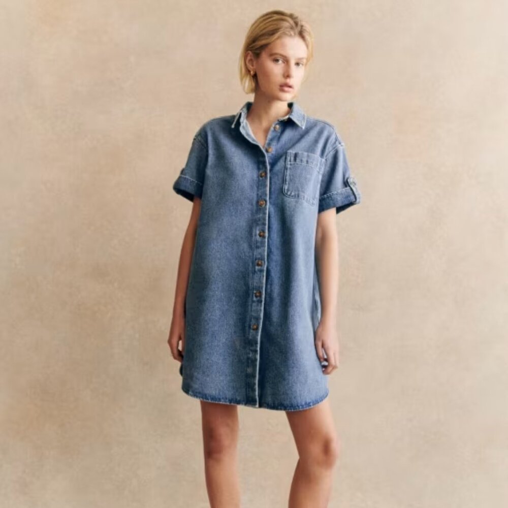 Sezane Blue Denim Shirt Dress